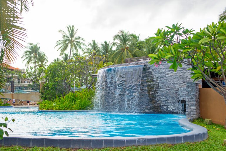 swimming pool and waterfall